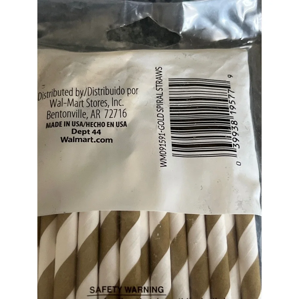 Walmart Gold Spiral Paper Straws 9 Packs of 25 Total 225 Count 7.75in Madein USA